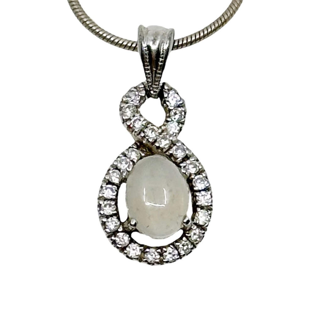 Sterling silver moonstone & cubic zirconia pendant - GM1016